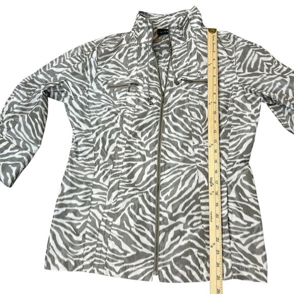Tribal Zebra Windbreaker Jacket Women's Size 10 Gray Ivory Animal Print Full Zip - Picture 10 of 11